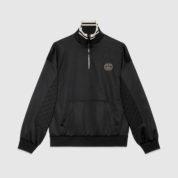 gucci monogram jacquard panel half‑zip stand collar sweatshirt